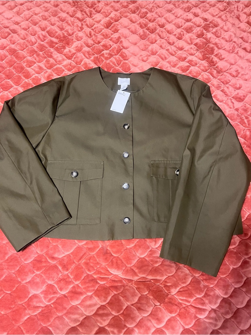 H & M Olive Green Cropped Button-Front Jacket